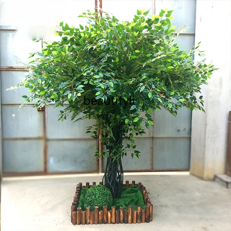 Simulation Banyan Tree Green Plant Large Plant Fake Trees Floor Indoor Hotel Decorative Tree Living Room