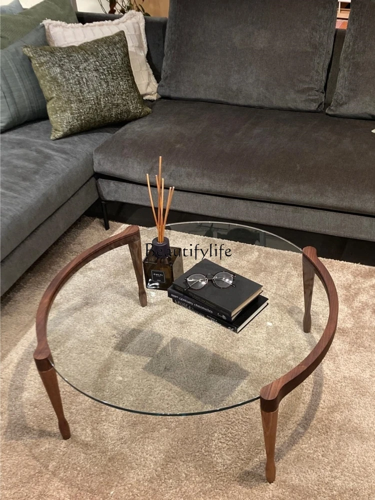 Nordic Style Minimalist Tempered Glass Transparent round Tea Table Silent Style Log