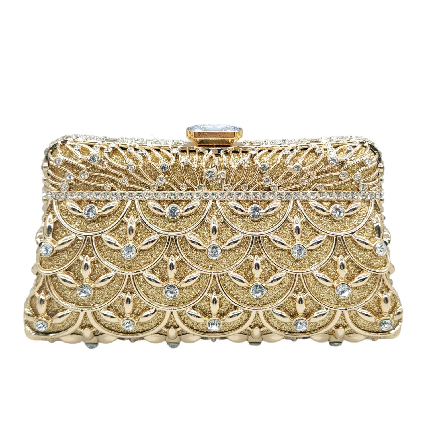 High Quality Gold Metal Clutch Bag Crystal Rhinestone Classical Evening Dress Handbag Diamond Clutch Purse Chain Shoulder Bag