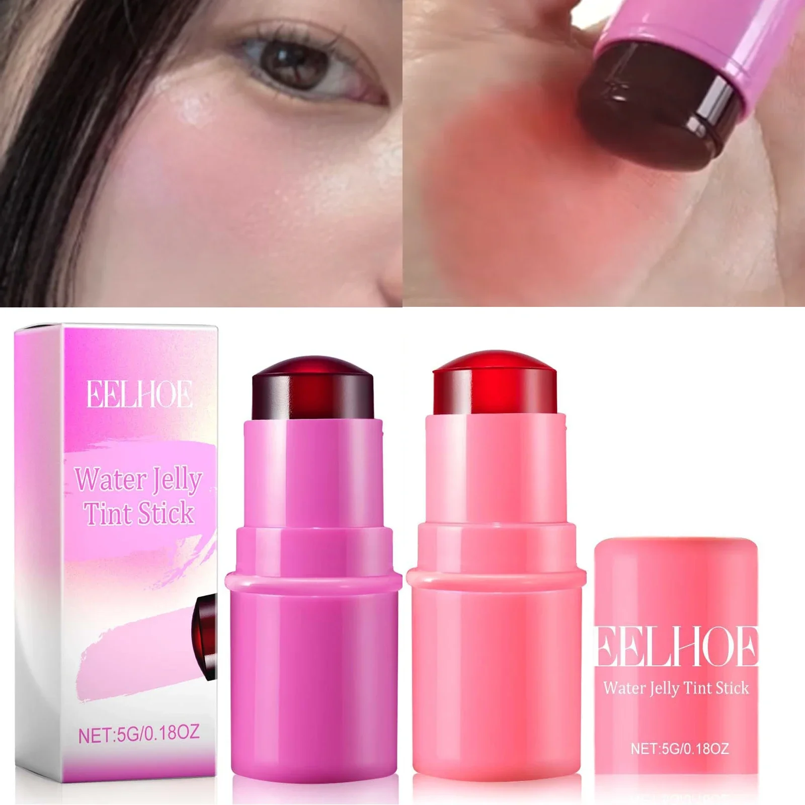 Gelei Textuur Blush Stick Aloë Hydraterende Lip Wangvlek 3-In-1 Gezicht Contour Rouge Make-Up Helderder Perzik Roze Koraal Getint