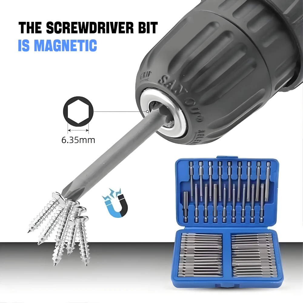 75mm Extended Screwdriver Bit Set 50pcs 1/4inch Various Conventional/Unconventional CR-V Magnetic Bits for Precision Maintenance