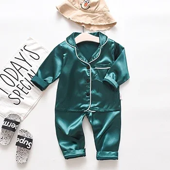 Toddler Girls Silk Satin pigiama set Cartoon Kids Boys pigiama Baby Sleepwear Suit Girl Casual Home Wear Clothes Boy Loungewear