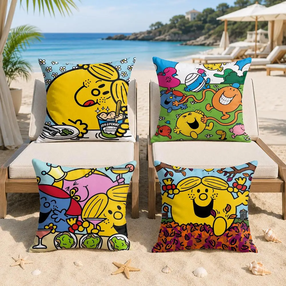 Mr M-Men And Little Miss Cushion Cover Silky Short Plush Invisible Zipper Dustproof Sofa Pillow Case For Home Decor