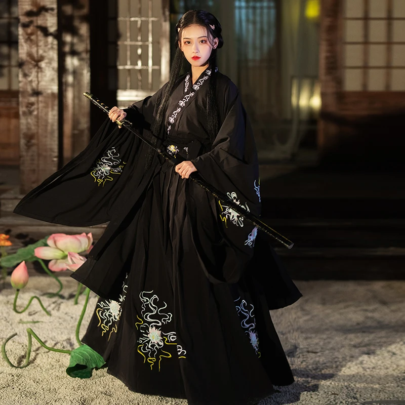 Modern Hanfu Woman Chinese Traditional Dress Kimonos Mujer Tang Dynasty Style Hanbok Cosplay Retro Fairy Princess Black Red Suit