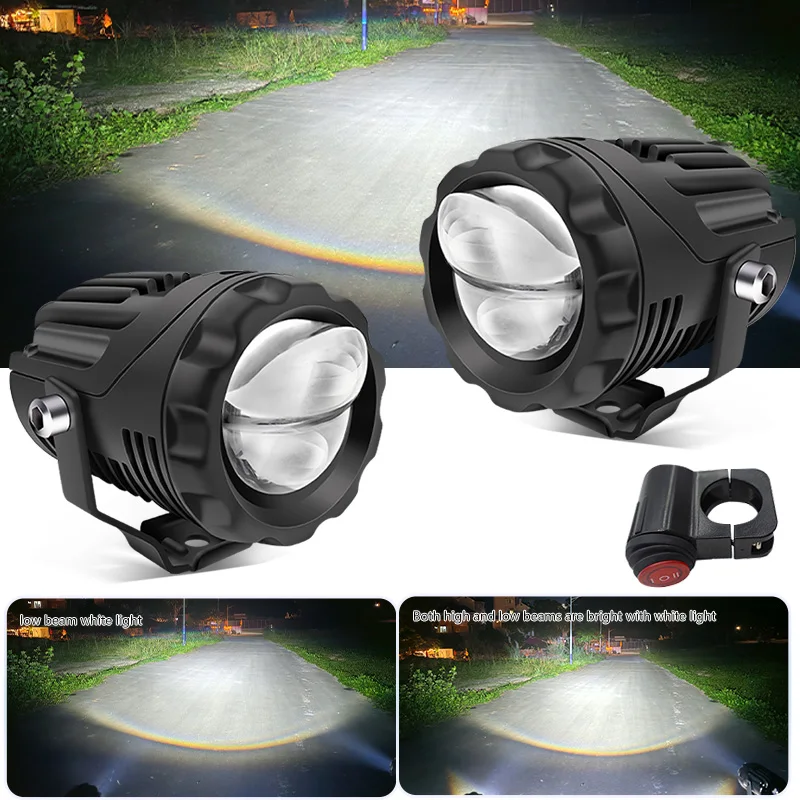 Motorcycle LED White Spotlights Adjustable Front Auxiliary Fog Light Off-Road Driving Light for Night Riding For Car ATV UTV 12V