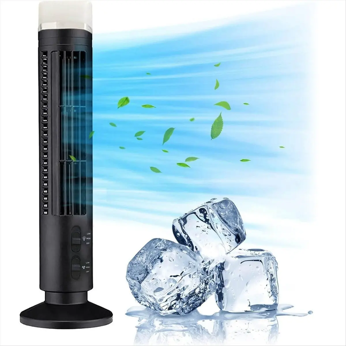 ●Portable Air Cooler Fan,Streamlined Tower Fan with LED,Powerful Wind,Space-Saving, Bladeless Design, USB Interface Black-ABFB