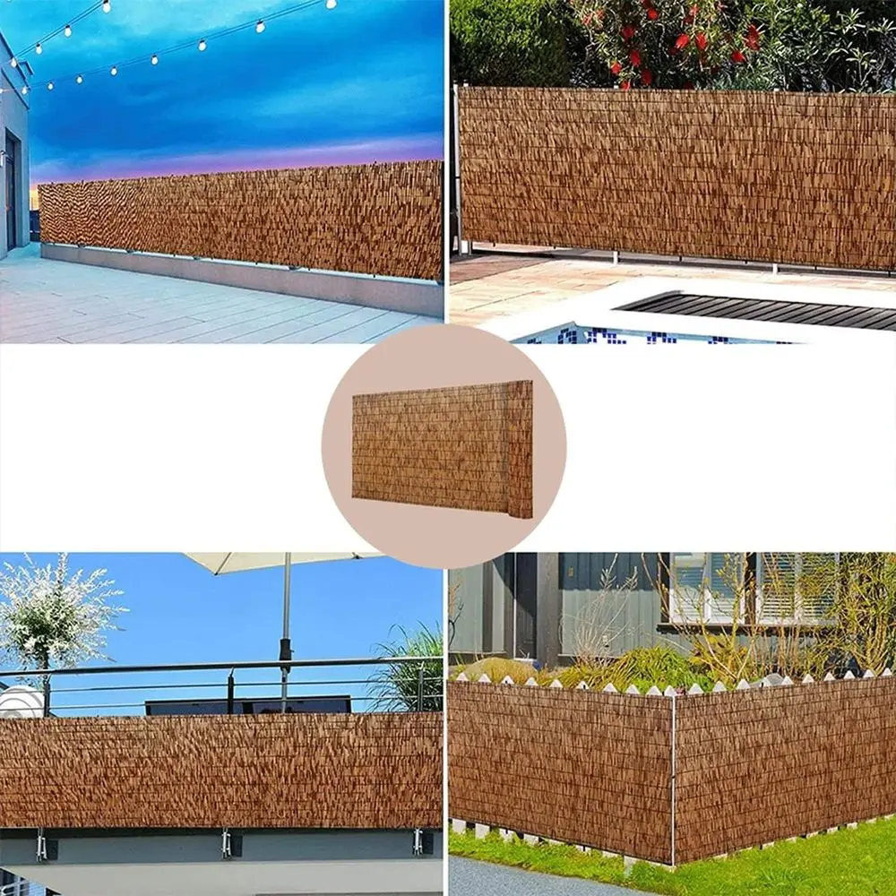 Rustic Brown 3.3ft x 16.4ft Bamboo Privacy Fence, Elegant and Natural Reed Curtain