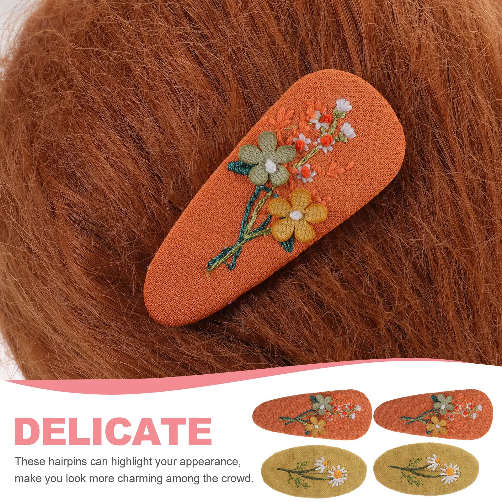 

2Pairs Vintage Fabric Hair Barrettes Retro Bobby Pins Decorative Hair Clips for Girls Elegant Styling Braiding Tools