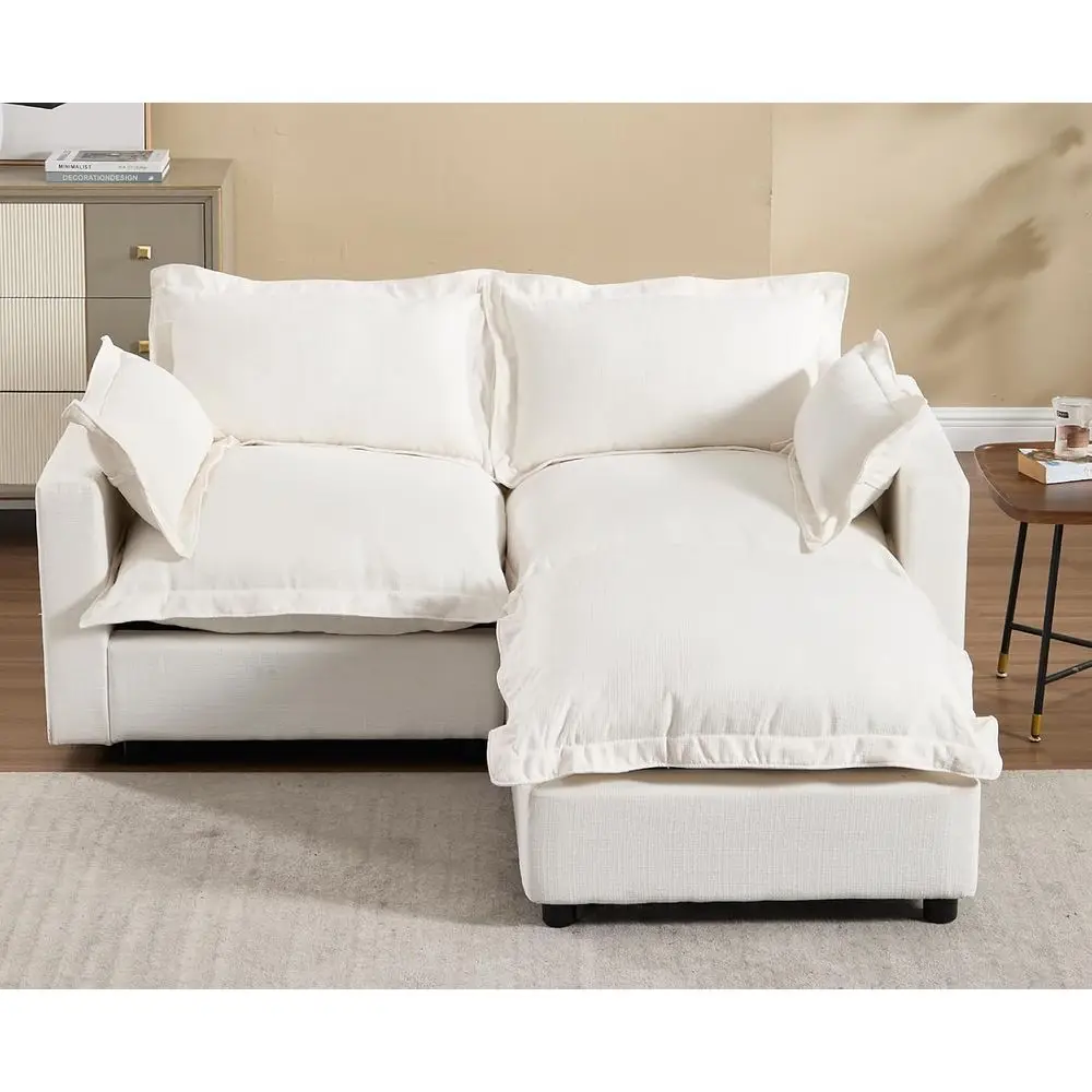 

Oversized 2-Seater Linen Upholstered Love Seat with Ottoman, Sleeper Option, Ideal for Living Room, Bedroom, or Den, White