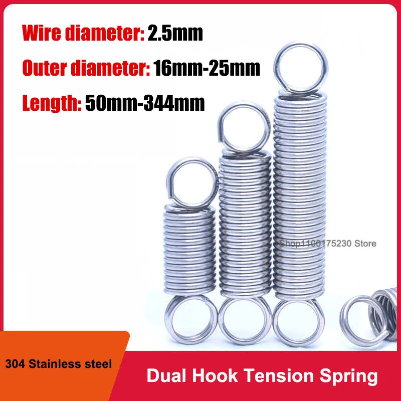 

1Pcs Wire Diameter 2.5mm 304 Stainless Steel Dual Hook Small Tension Spring Hardware Accessories Length 50mm-344mm