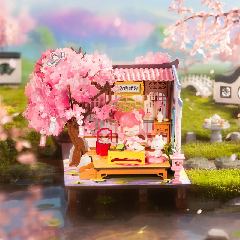 

Spring Garden Festival Diorama, DIY 3D Wooden Miniature House, Whimsical Outdoor Scene for Adults
