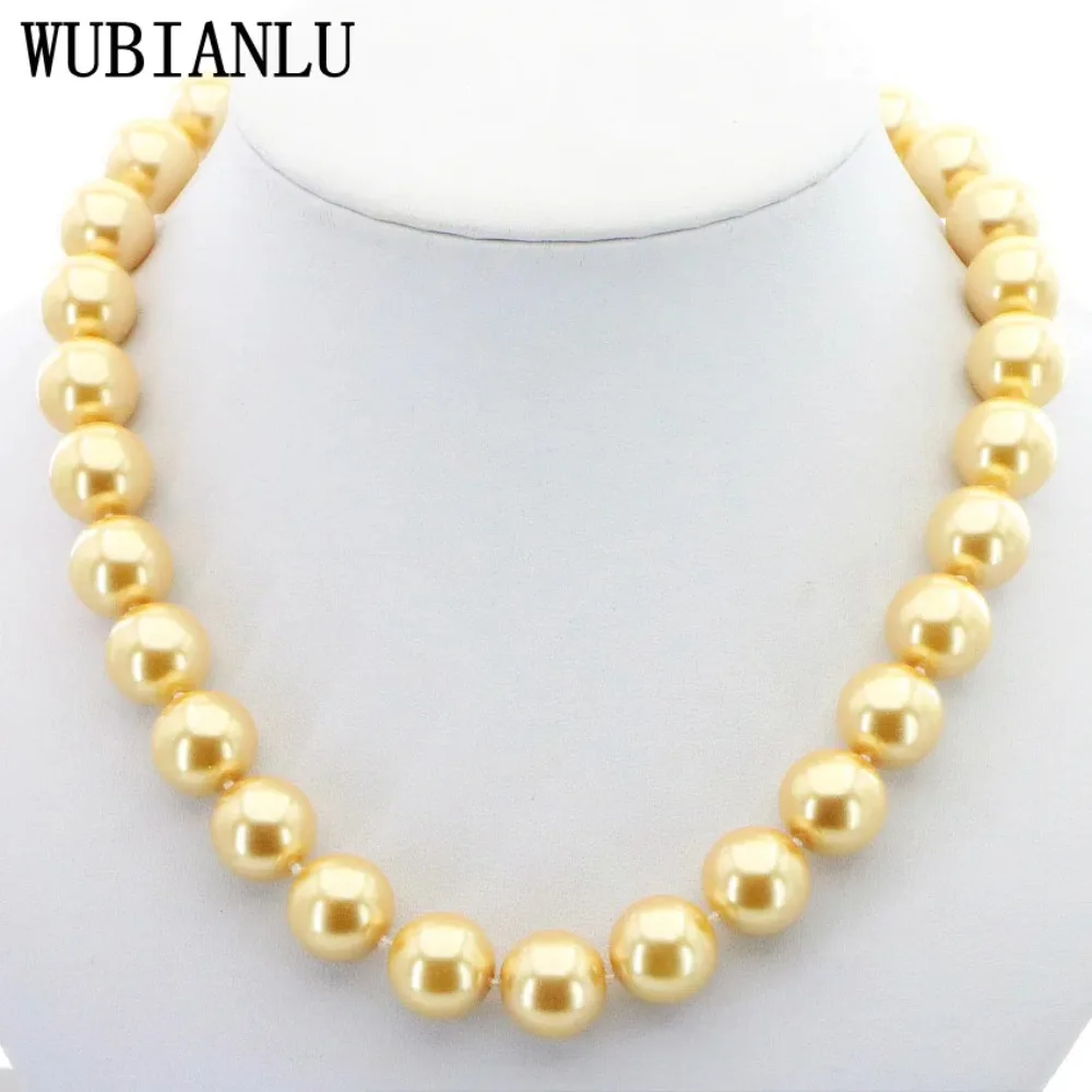 Wholesale 14mm Golden South Sea Shell Pearl Necklace Fashion Woman Girl Gift Christmas Wedding 18\