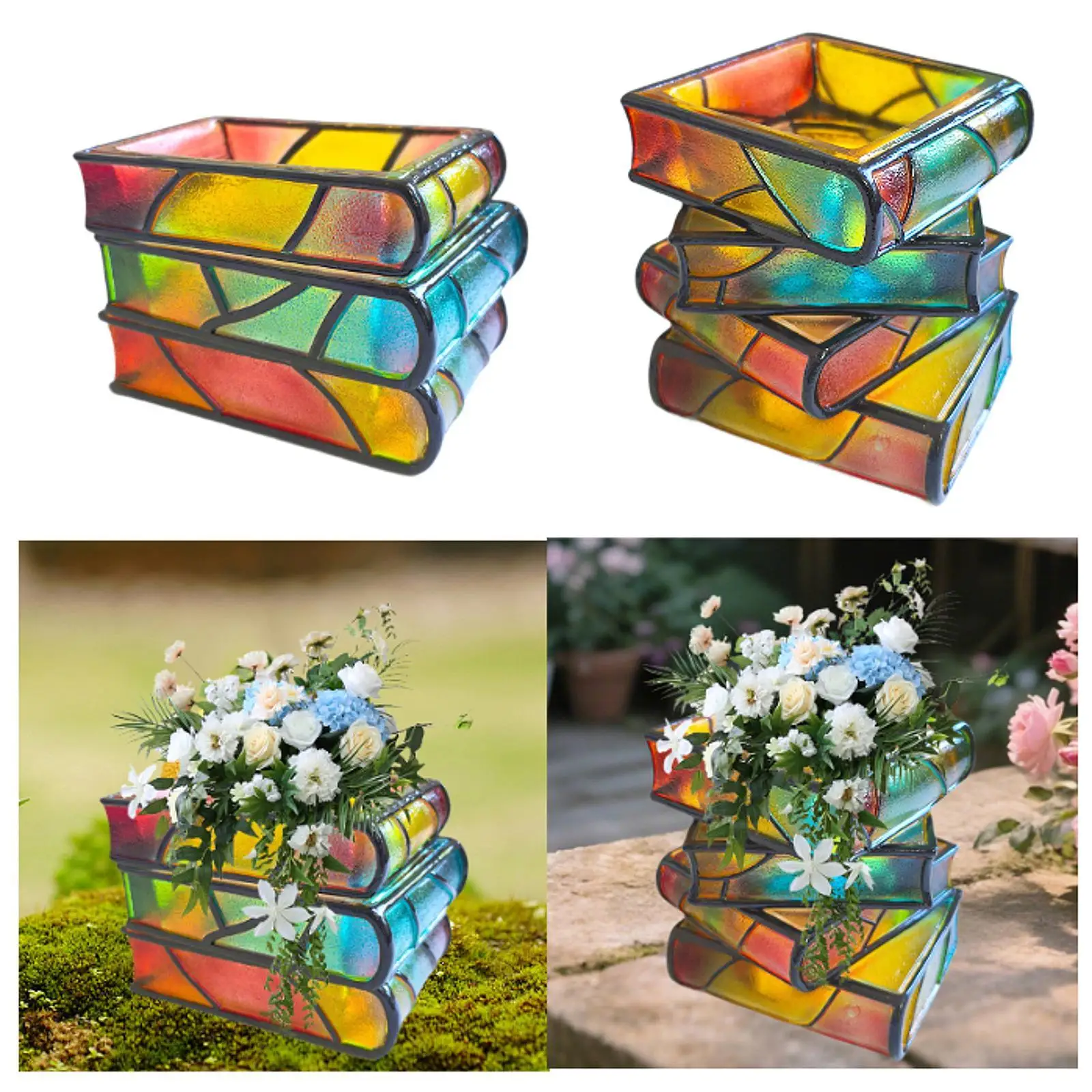 

Decorative Book-shaped Planter, Book-shaped Vase, Unique Planter with Stacked