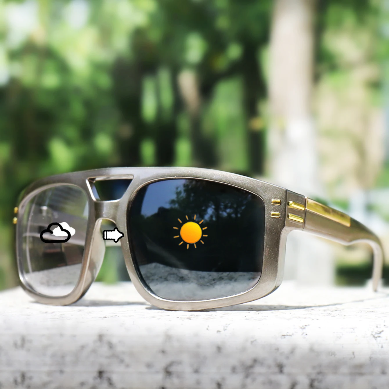 Photochrome Sonnenbrille, Unisex, Outdoor-Sport, quadratische Schutzbrille für Radfahren, Angeln, Fahren, Golf, Reisen, Strand, Freizeitfahren – Detail 7