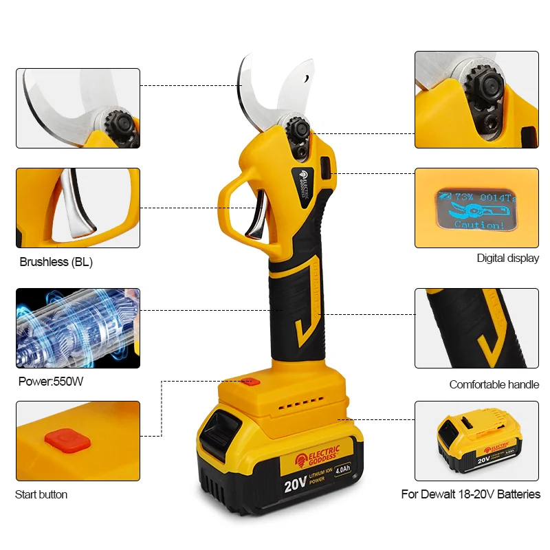 Electric Goddess 30mm Brushless Electric Pruning Shears Fruit Tree Shears Garden Pruning Tools For Dewalt 18V Battery