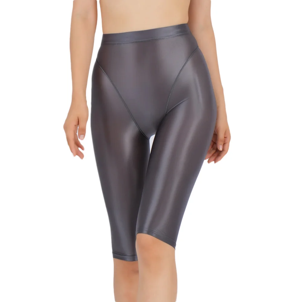 Sexy Women Hot Short Stain Smooth Oil Glossy Shiny Elastic Shorts Sheer See Through Casual Plus Size Tight Yoga Short Pant