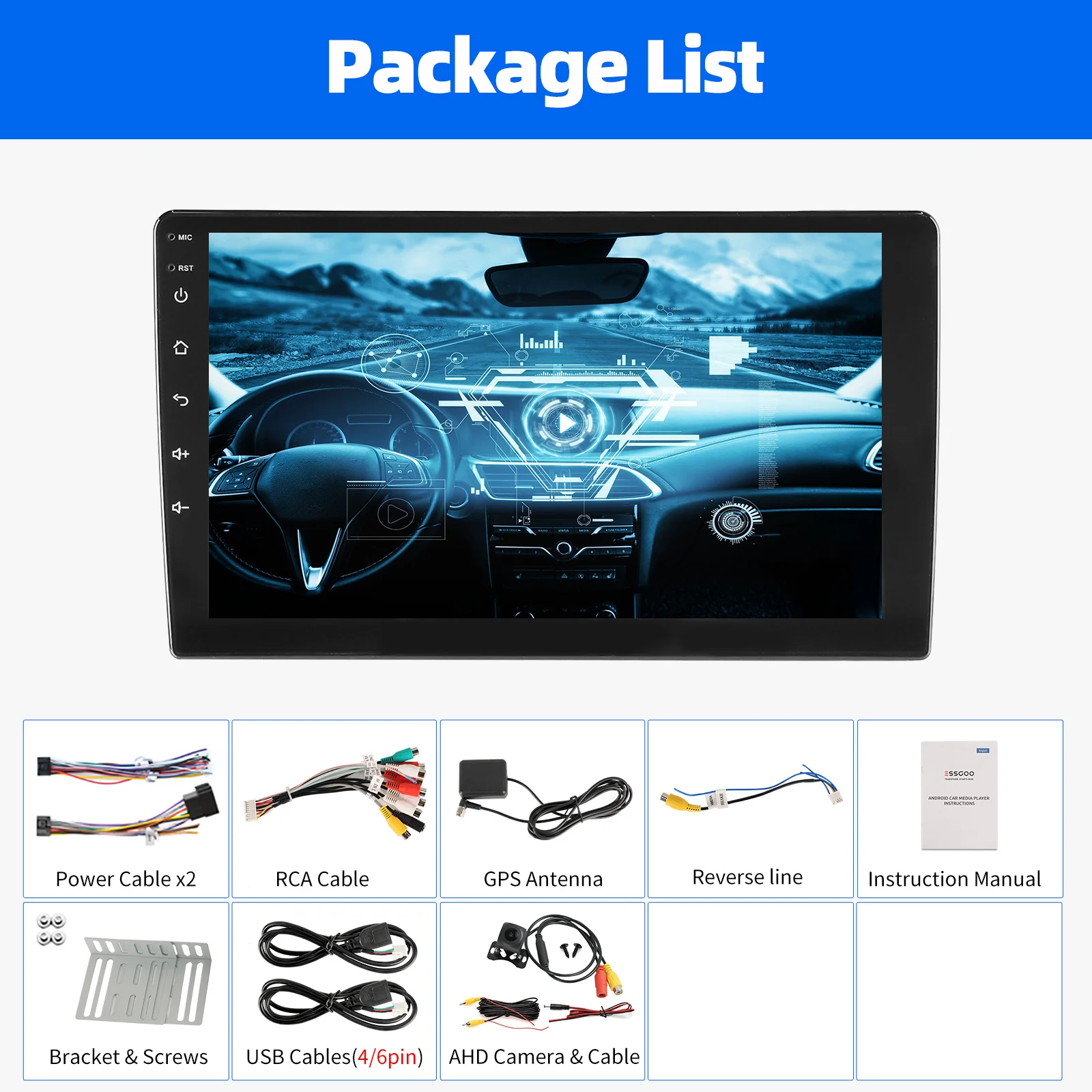ESSGOO 4+64G Car Stereo Head Unit Radio Wireless CarPlay Android Auto Double 2 DIN 9" IPS Touch Screen GPS SAT NAVI FM DAB+ WIFI image 3