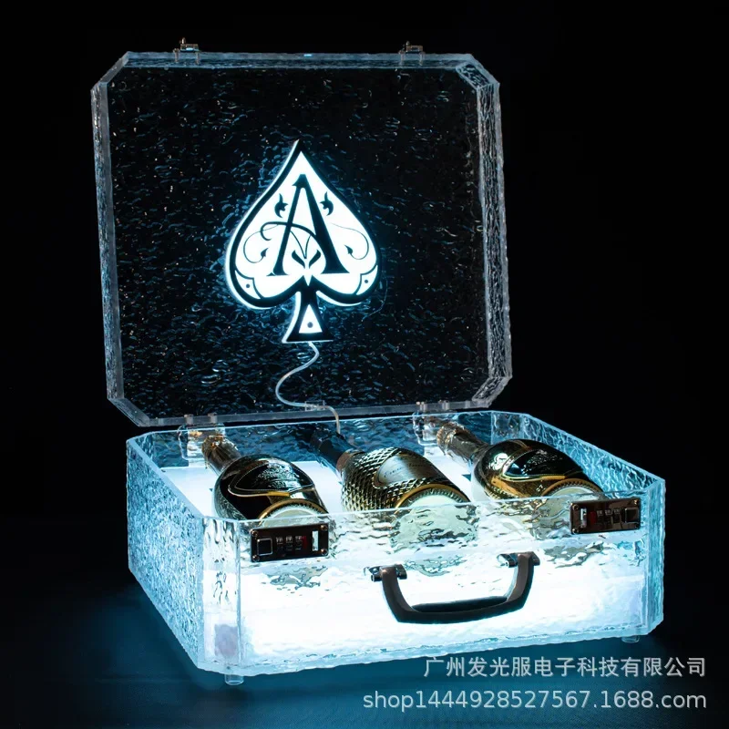 LED luminous ice-sealed wine case Colorful spades A Champagne seat KTV ice pattern foreign wine case VIP wine glass case Bar