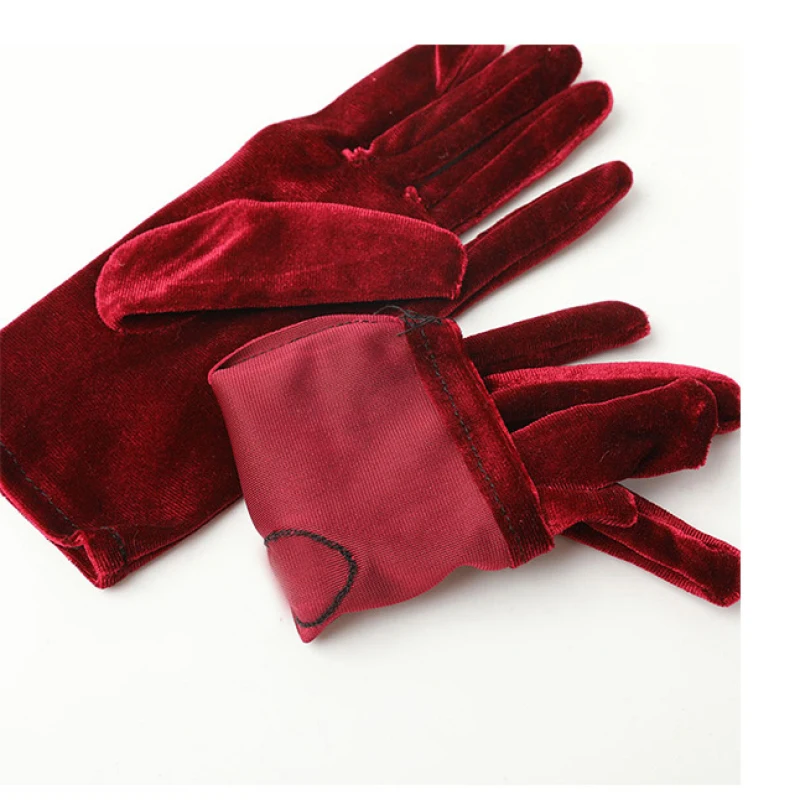 21 سنتيمتر النساء الذهبي المخملية قصيرة الخريف الشتاء الدافئة الأسود مساء اللباس آداب قفازات الرجعية مأدبة اكسسوارات مرونة #5