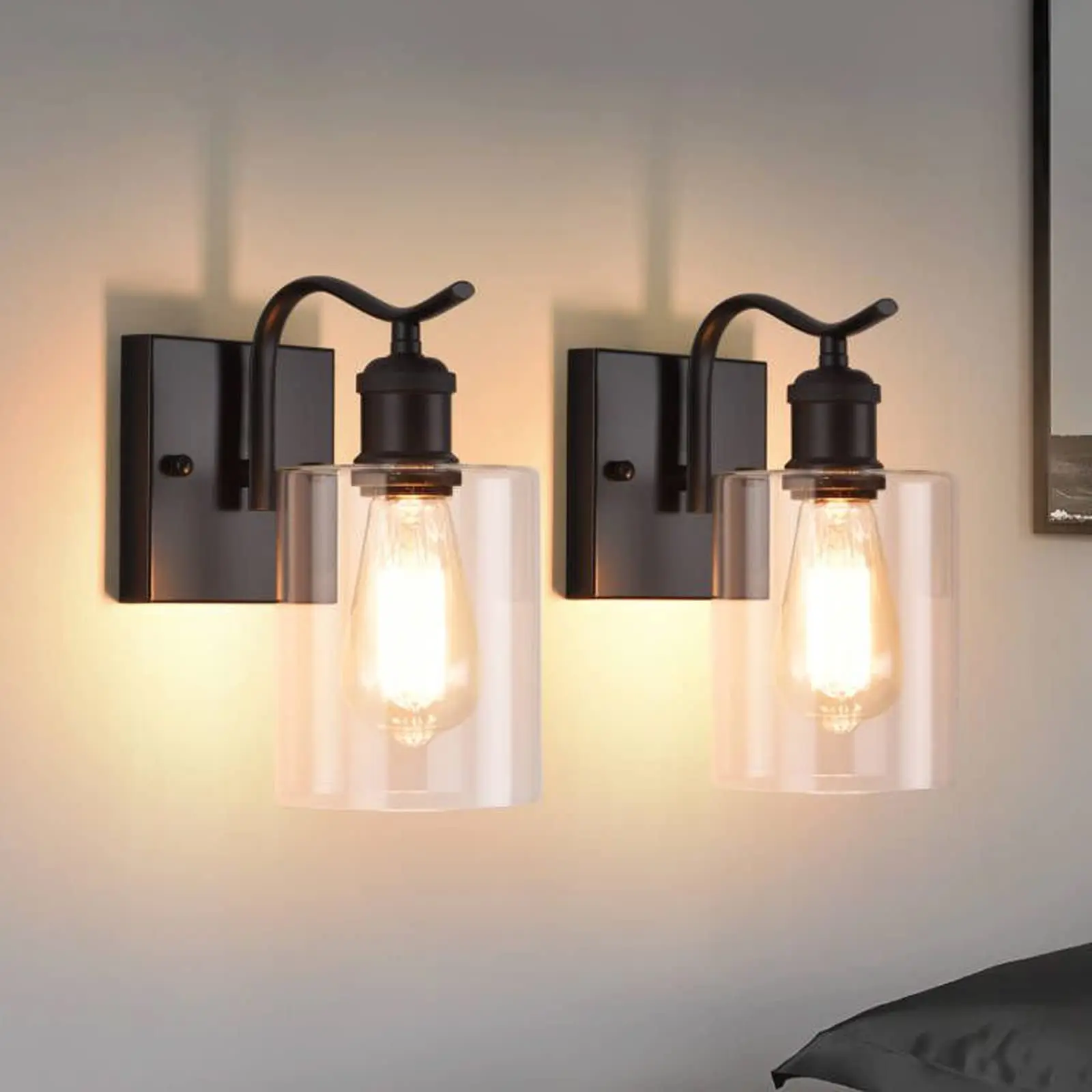 

2 Pack Matte Black Bathroom Vanity Light, Farmhouse Industrial Modern Wall Sconce Lighting Fixtures with Clear Glass Hallway