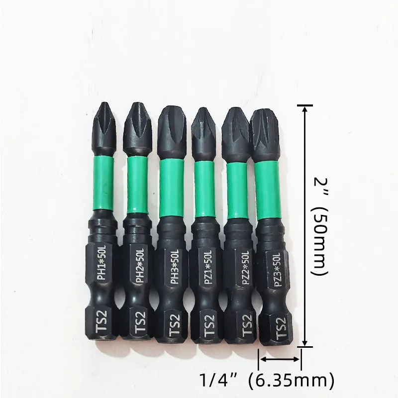 6pcs 50mm Hex Shank Screwdriver Bits Set Magnetic Batch Head Electric Screwdriver Hand Tool PH1 PH2 PH3 PZ3 Screw Driver
