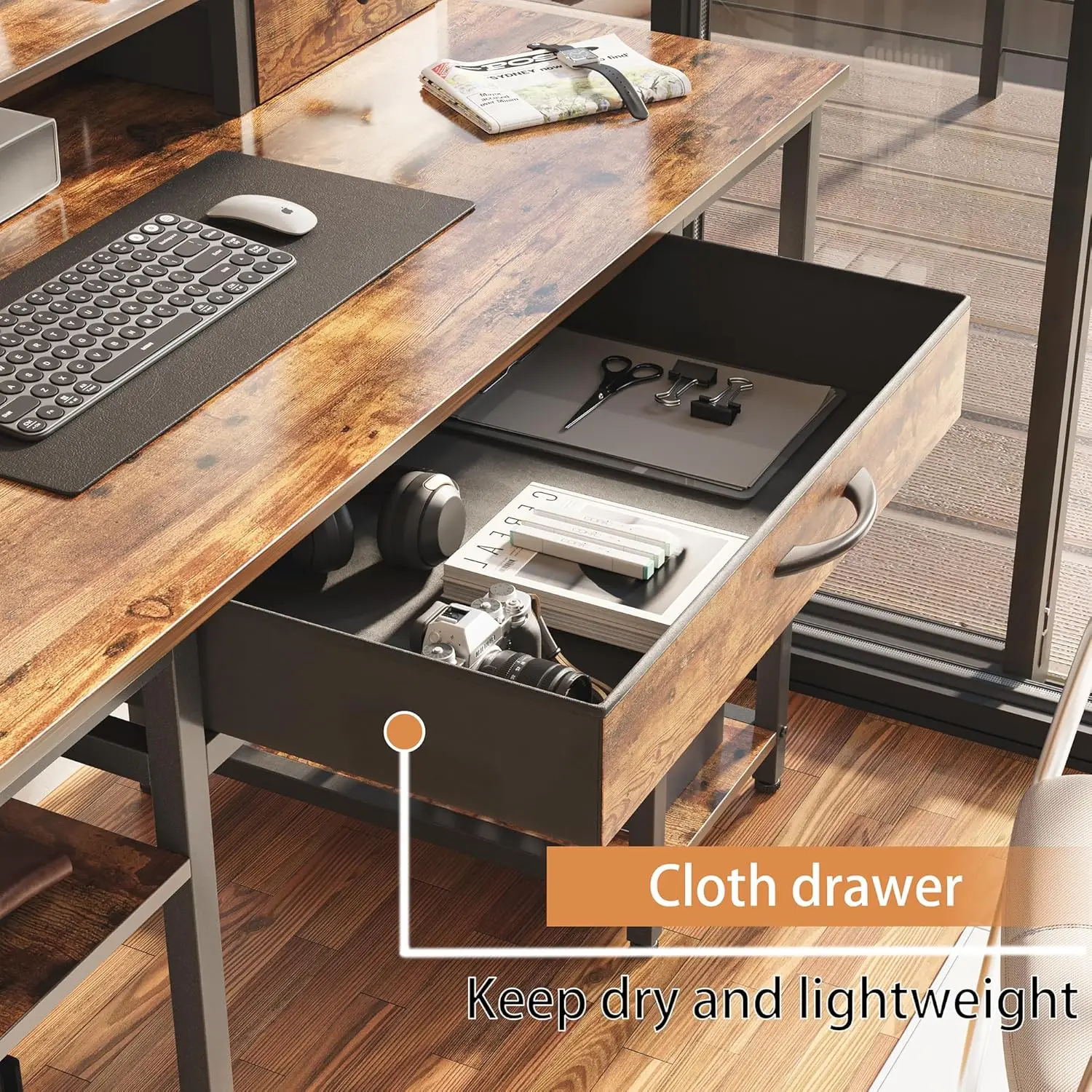 Multifunctional Computer Desk with Monitor Shelf, Professional Dual Tiers Writing Desk,Storage - Sturdy Home Office Desk, Brown