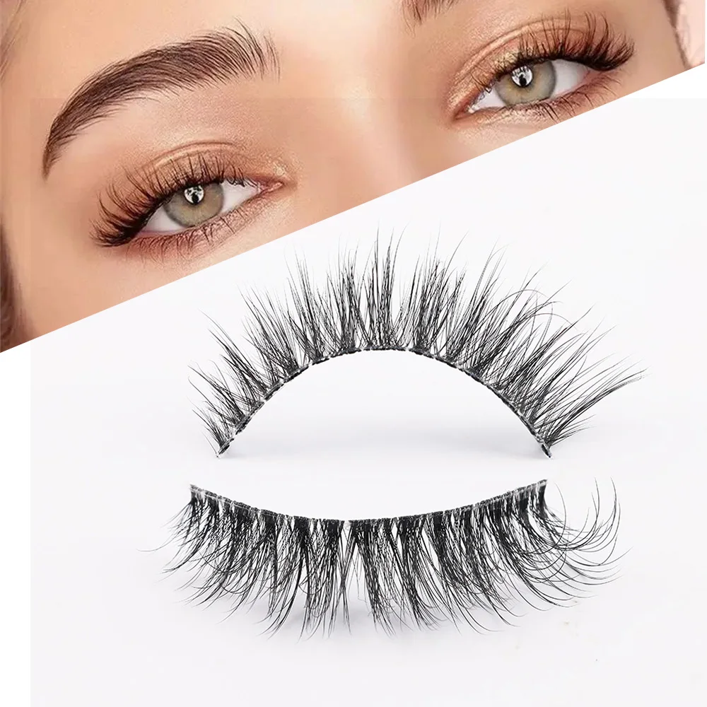 Clear Band Eyelashes Natural Fluffy 3D Mink Lashes D Curl  Volume Wispy False Eyelashes With Clear Band Soft  Reusable Lashes