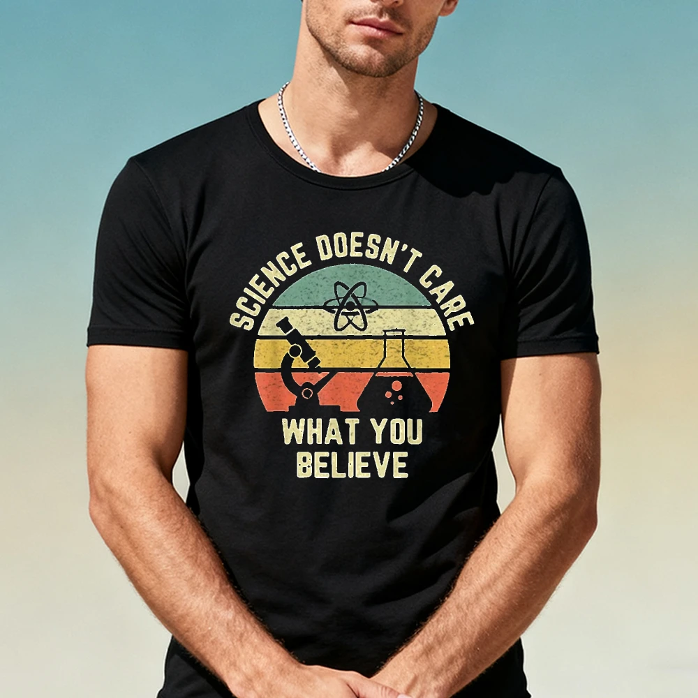 Science Atom Beaker Doesn't Care Believe Slogan Men Black Tee Laboratory Research Intellectual Teacher Education Tops