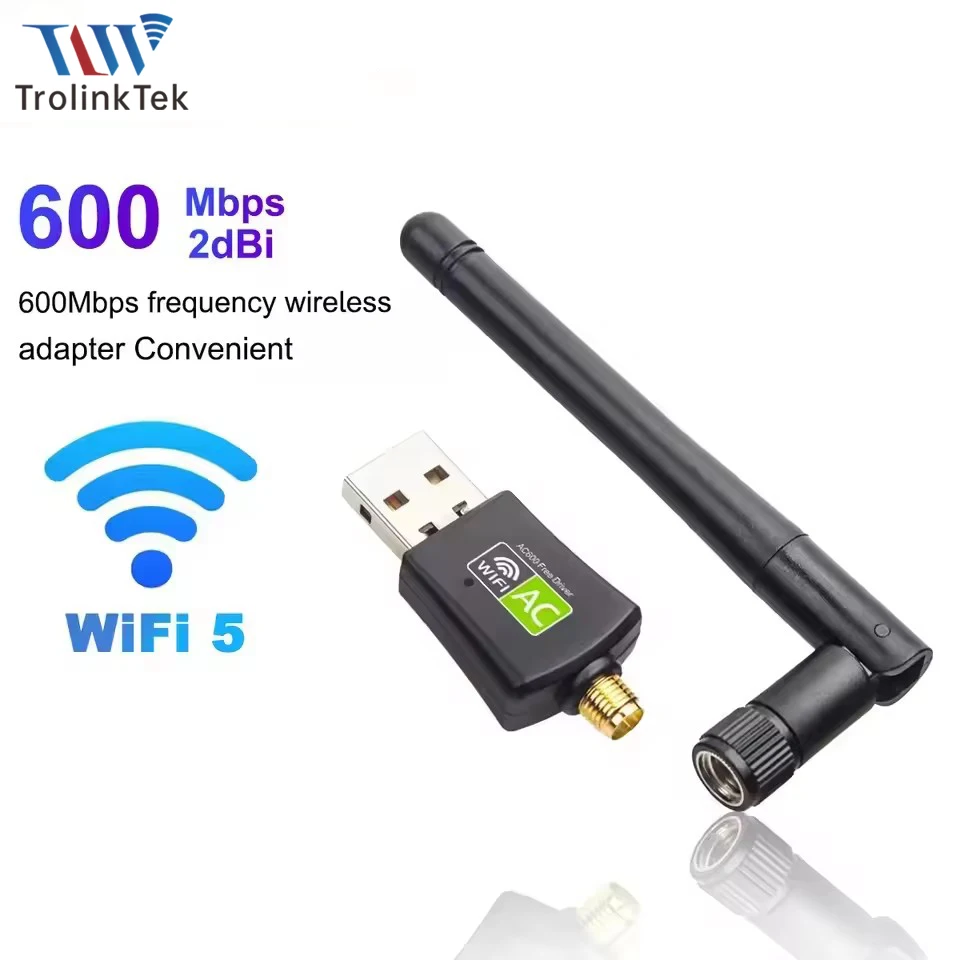 

600Mbps WiFi 5 USB Adapter Dual Band 2.4G+5Ghz Wireless WiFi Receiver USB 2.0 Dongle Network Card Driver Free For Win 7/8/10/11