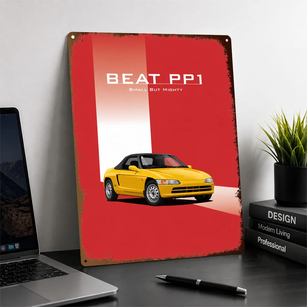 Japan Beat PP1 Yellow Sports Car Textured Poster Customized Metal Tin Sign Speed Icon Tribute Wall Art For Garage And Man Cave