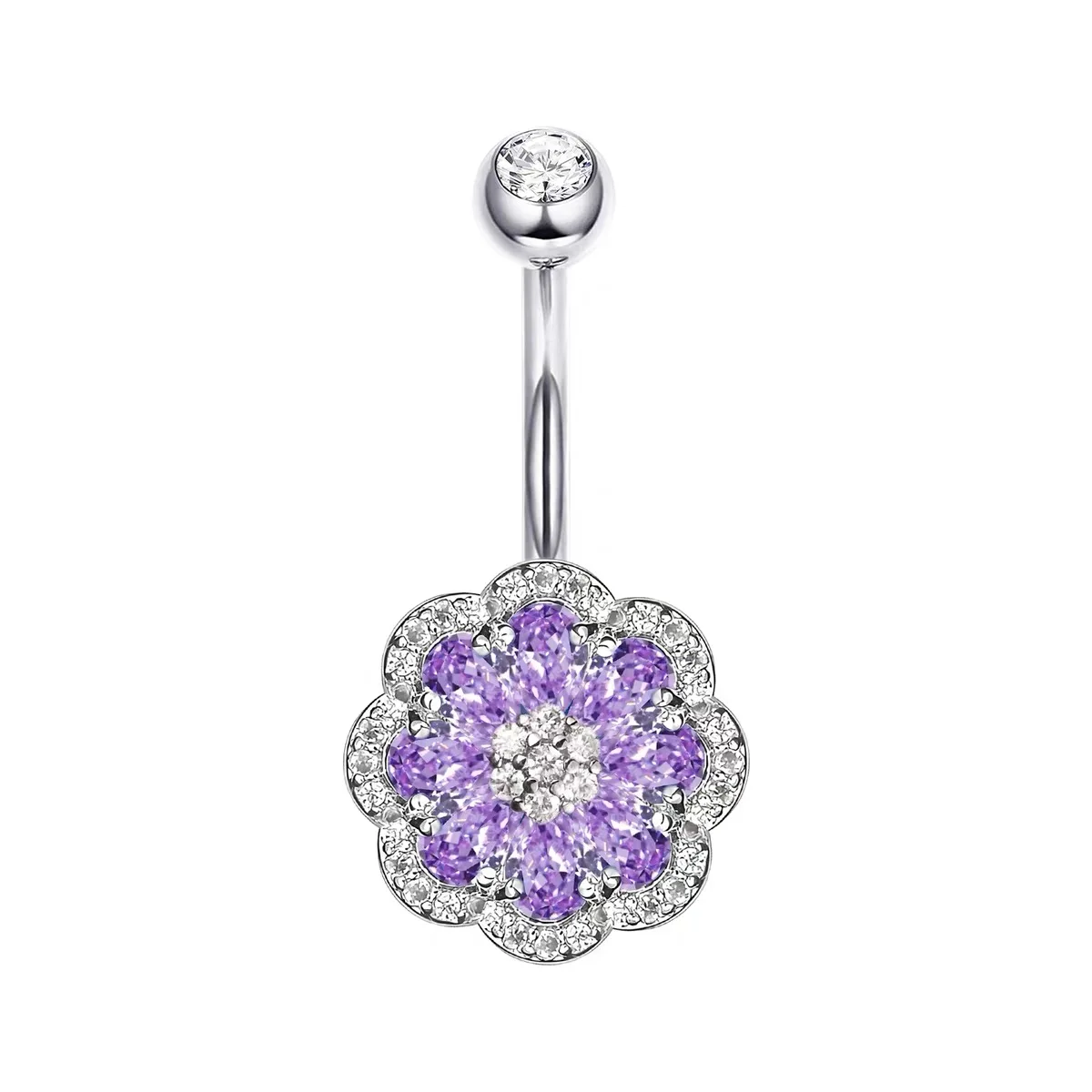 Real 925 Sterling Silver Purple Flowers Belly Piercing Belly Button Woman Accesories Belly Rings Sexy Body Accessories Femme