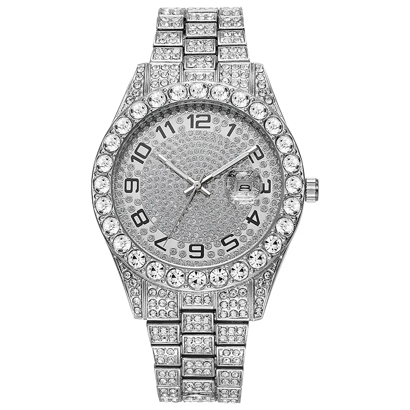 Heißer Verkauf Diamant Uhr für Männer Luxus Iced Out Uhren Kalender Quarz Armbanduhren Männlich Uhr Relogio Masculino Drop Shipping