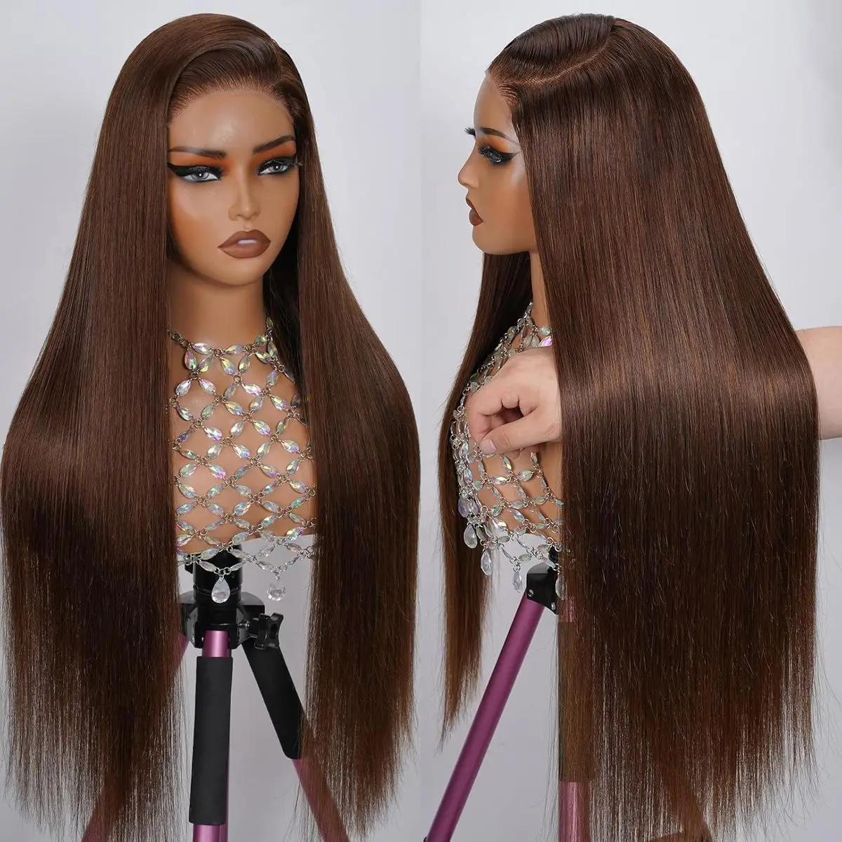 

250% 13x4 Chocolate Brown Lace Front Human Hair Wigs For Women Straight 13x6 Full HD Transparent Brown Lace Frontal Wigs Pre Plucked