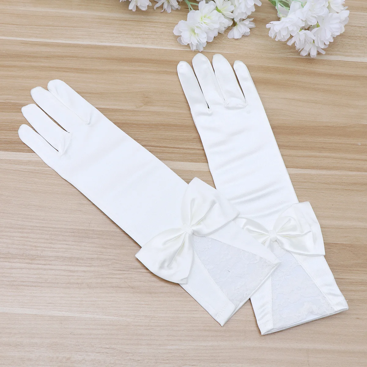 1 زوج فستان قفازات الزفاف الدانتيل شبكة صيد السمك المرأة عقدة من الساتان أنيقة قفازات حفلات الزفاف للعروس حفلة موسيقية أوبرا الباليه المرحلة الحدث