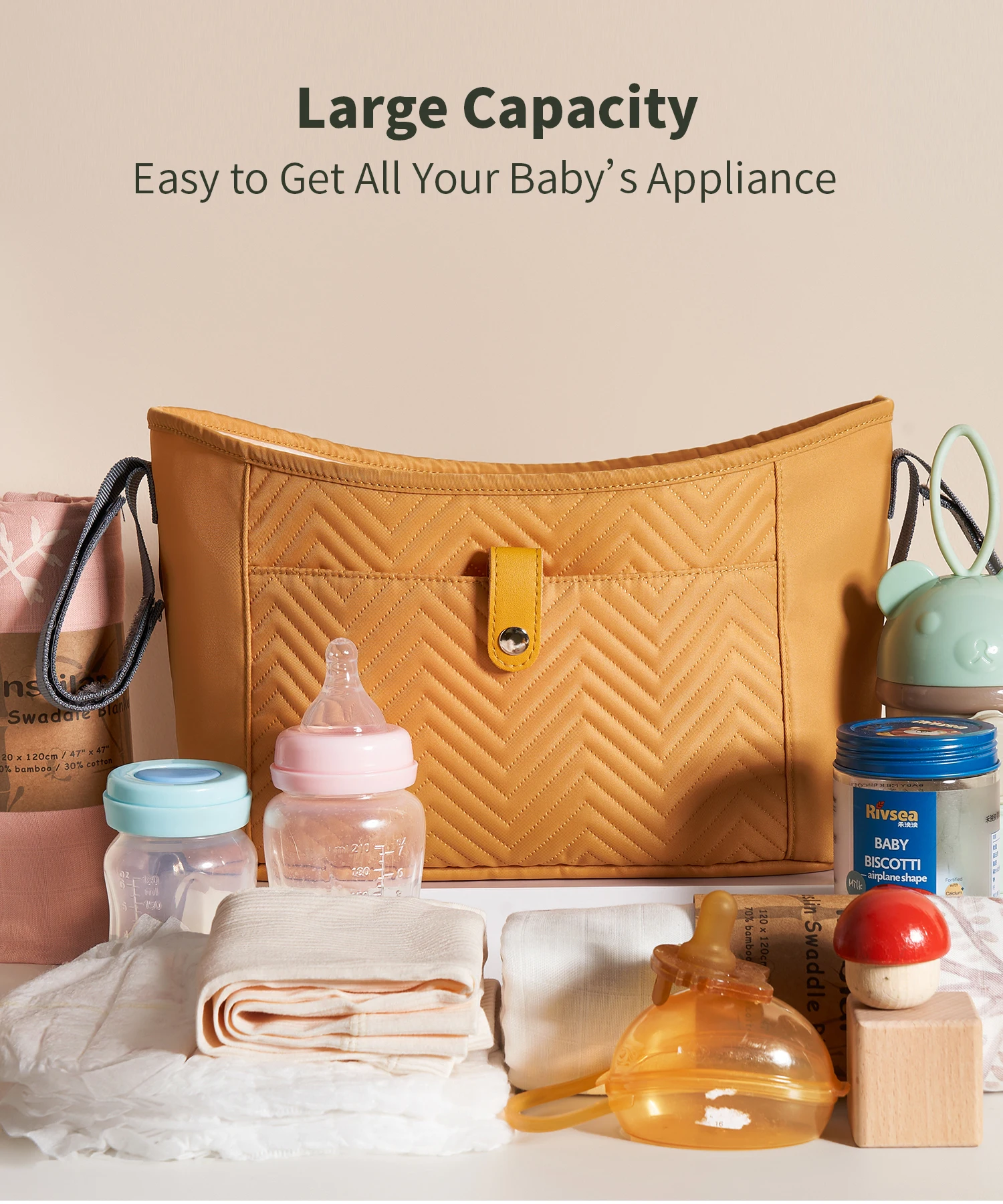 

INSULAR Baby Stroller Bag Organizer - Hanging Diaper Bag with Nappy And Baby Bottle Storage Buggy Pram Cart Basket Hook Included