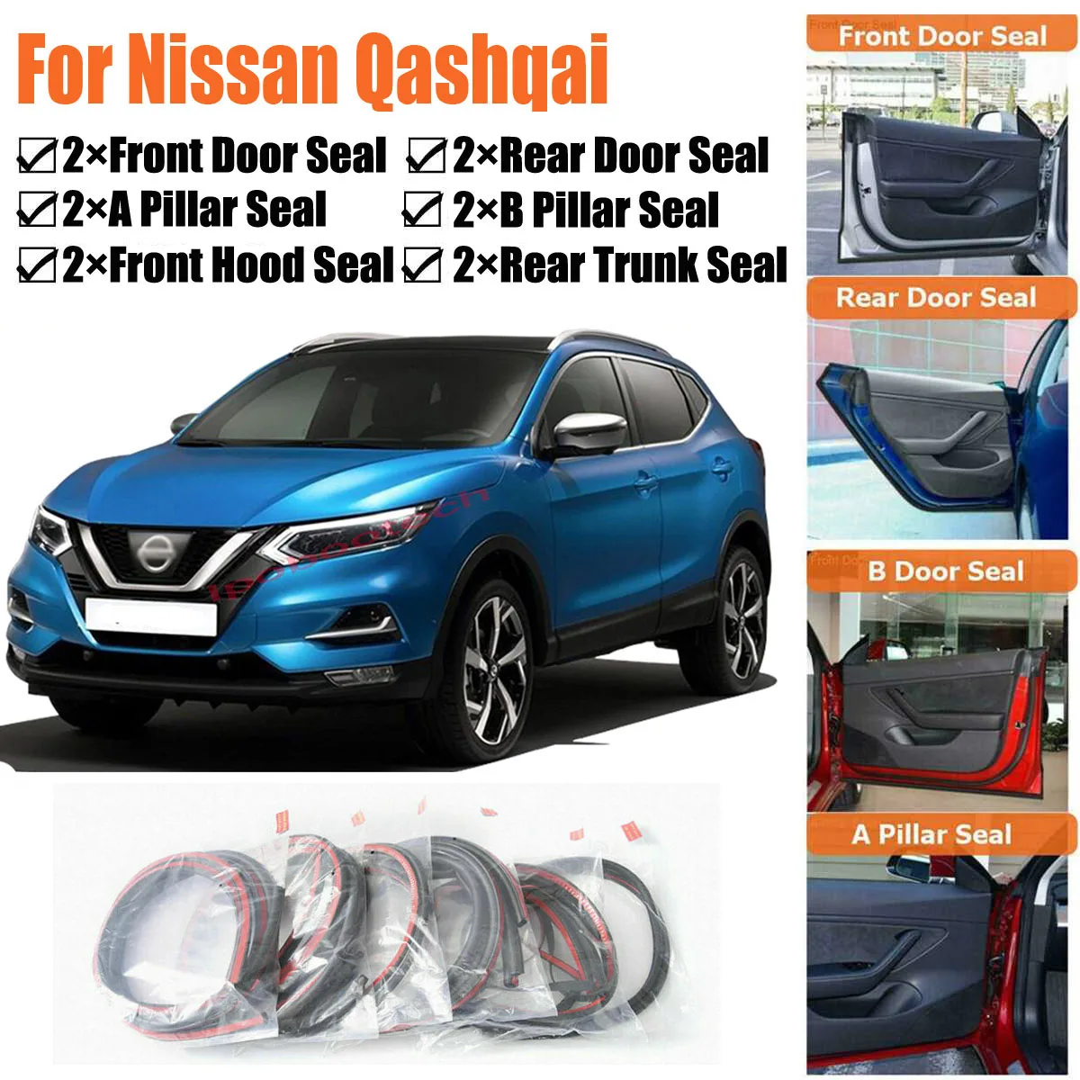 Merek Baru Pintu Mobil Segel Kit Kedap Suara Karet Cuaca Draft Segel Strip Angin Pengurangan Kebisingan Cocok untuk Nissan Qashqai