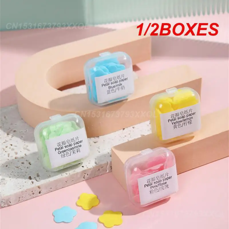 1/2BOXES Flower Shaped Soap Flakes Easy To Carry Easy To Use Cute Mini Portable Portable Soap Box Mini Soap Flakes