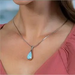 Hot Selling Charm Pendants 925 Sterling Silver Natural Dominica Larimar Three Stones Long Drop Pendant Necklace For Women Gift