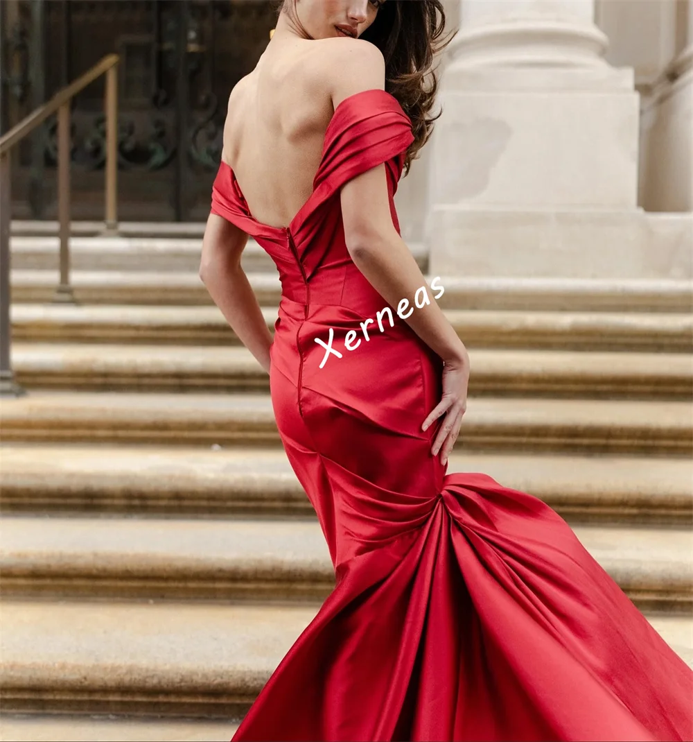 Robe de soirée de forme sirène pour femmes, personnalisée, de haute qualité, plissée, épaules dénudées, Chic, sur mesure, robes longues rouges charmantes