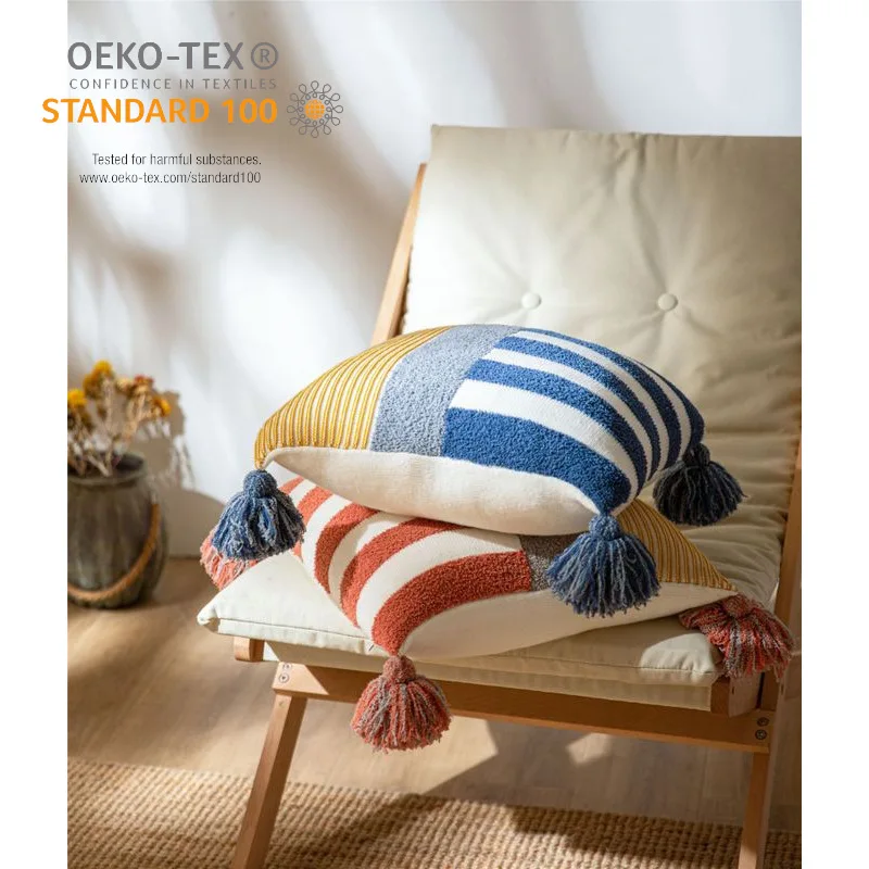 Double-Cable Warm Knitted Sofa Cushion European Style Stripe Decorative Throw Pillow Cover