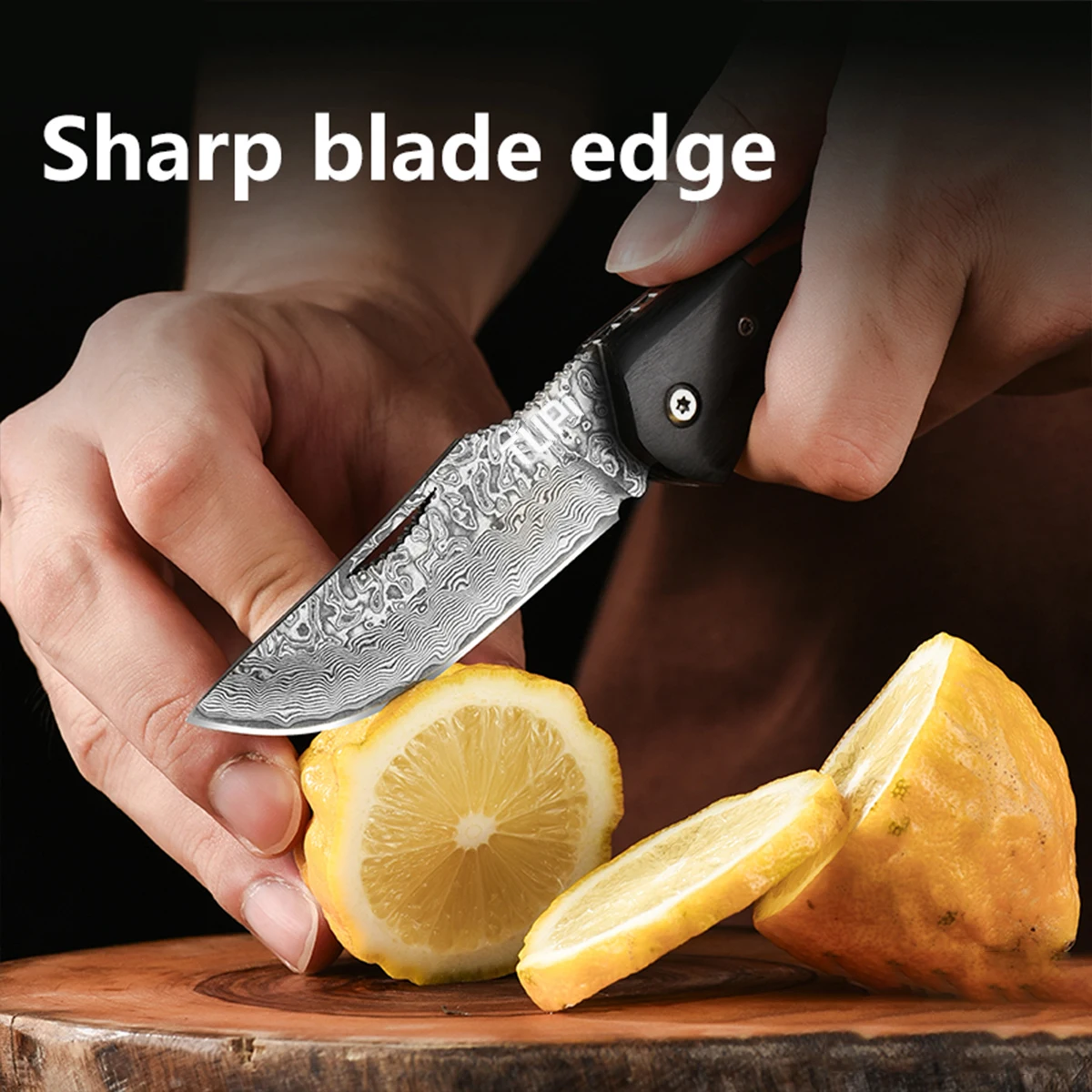 2026 New Model Damascus Steel Folding Pocket Knife Wave Grain Blade Mixed‑Color Wood Handle Portable EDC Outdoor Camping Knife