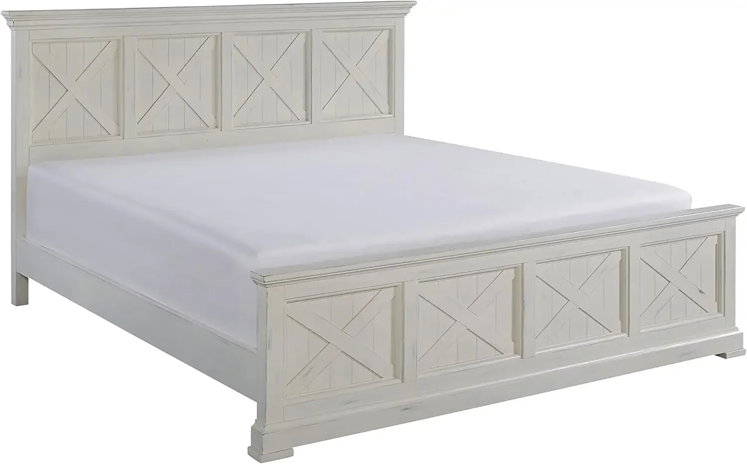 Seaside Lodge White King Bed With X Frame Pattern Raised Panels Head And Footboard Hand-rubbed Painted Finish 89