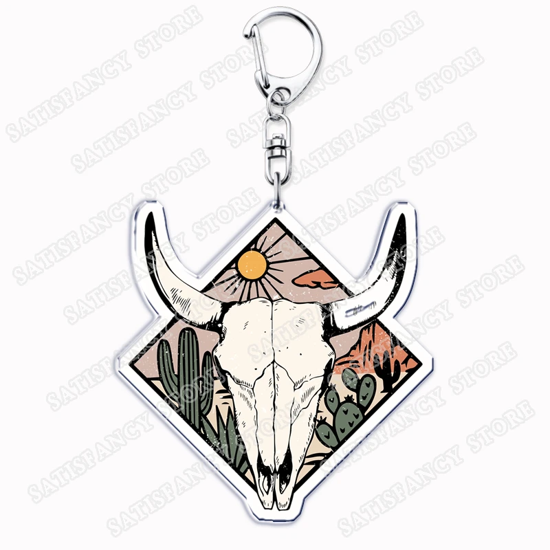 Vintage Western Skull Cowboy Keychain for Accessories Cow Skull Country Skeleton Cowgirl Keyring Jewelry Fans Friends Gifts