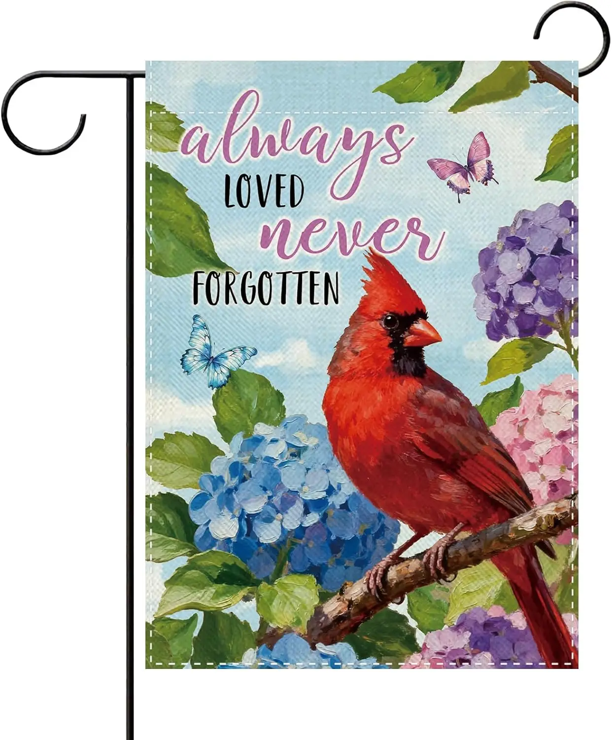 Always Loved Never Forgotten Memorial Decorative Garden Flag, Spring Summer Cardinal Hydrangea Flower Small Yard Outside Dec ZZM