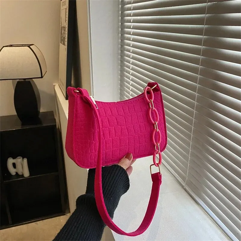 Bolso de mano de lujo con diseño de axila de fieltro para mujer, bolsa cuadrada pequeña, a la moda, Luxu