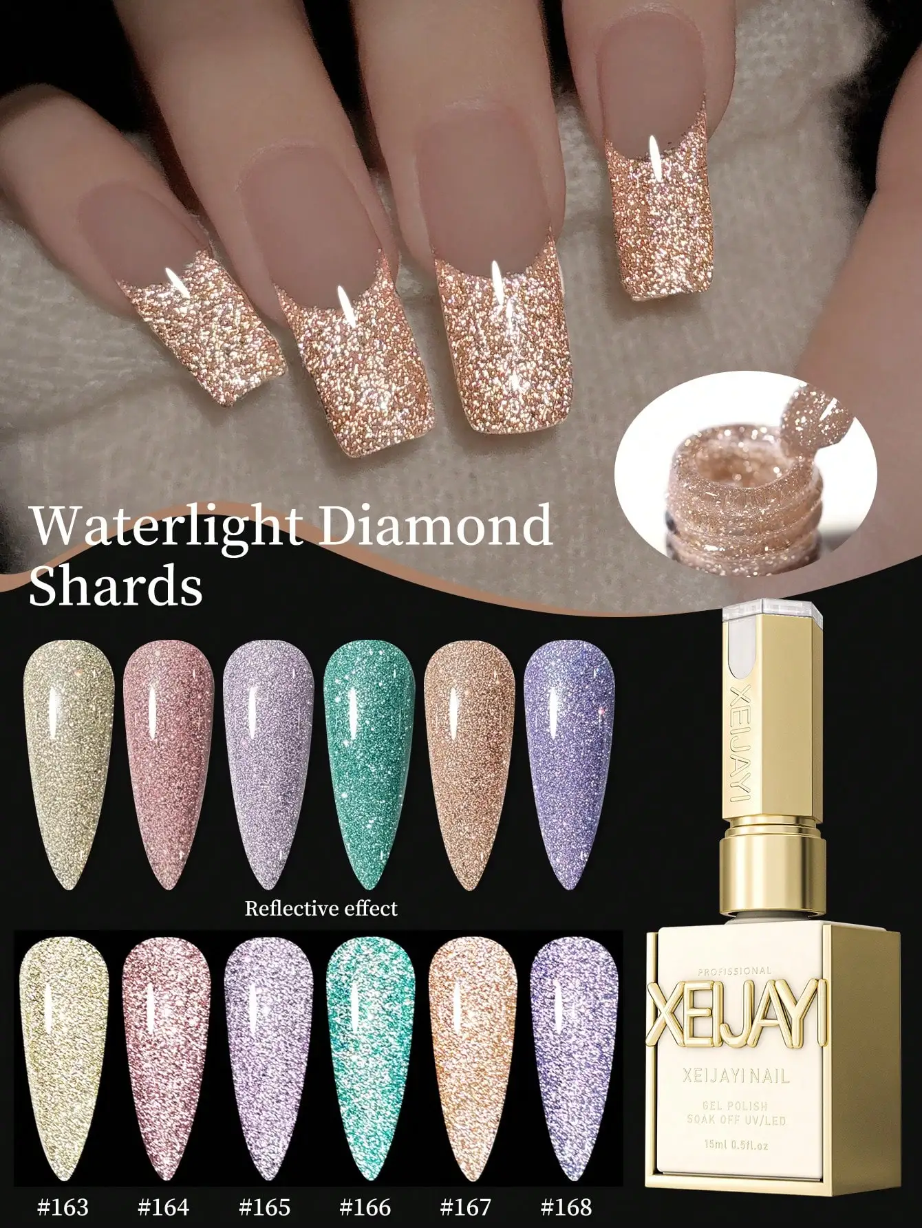 

6-Color 15ml water light crushed Gel Nail Polish Set,UV LED Soaking Nail Gel, Semi-Permanent, DIY Salon Quality Nail Art Gel