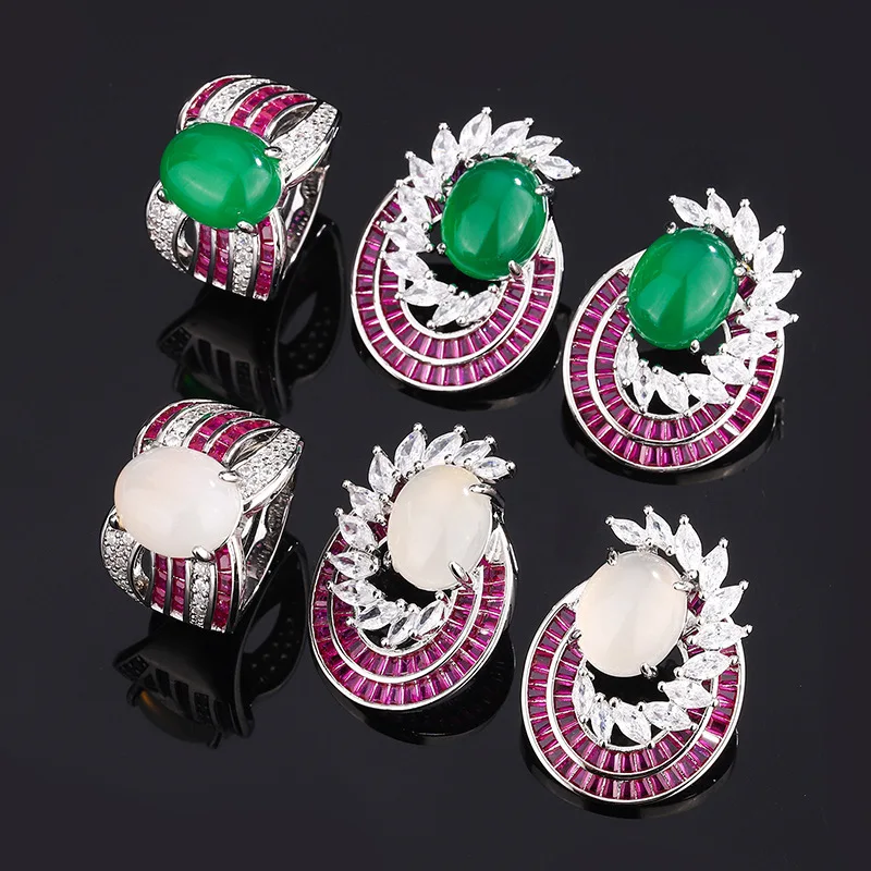 

Adjustable Rings and Earrings Prong Setting Green and Pink Gemstones Elegant Design High Quality Craftsmanship Jewelry for Women