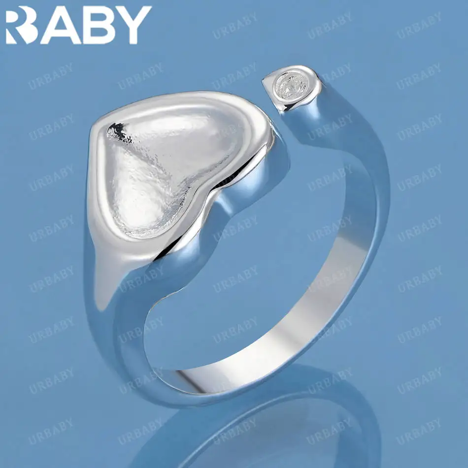 

URBABY 925 Sterling Silver Zircons Heart Open Ring For Women Fashion Jewelry Vintage Grace Charm Noble Party Birthday Gifts
