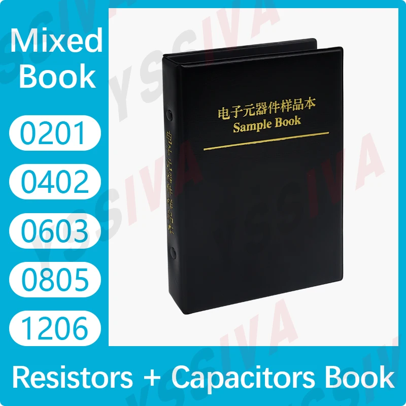 Capacitor Resistor Mixed Book 0201 0402 0603 0805 1206 1% SMD Chip Resistance 0R-10M Capacitance Assortment Kit Sample Set