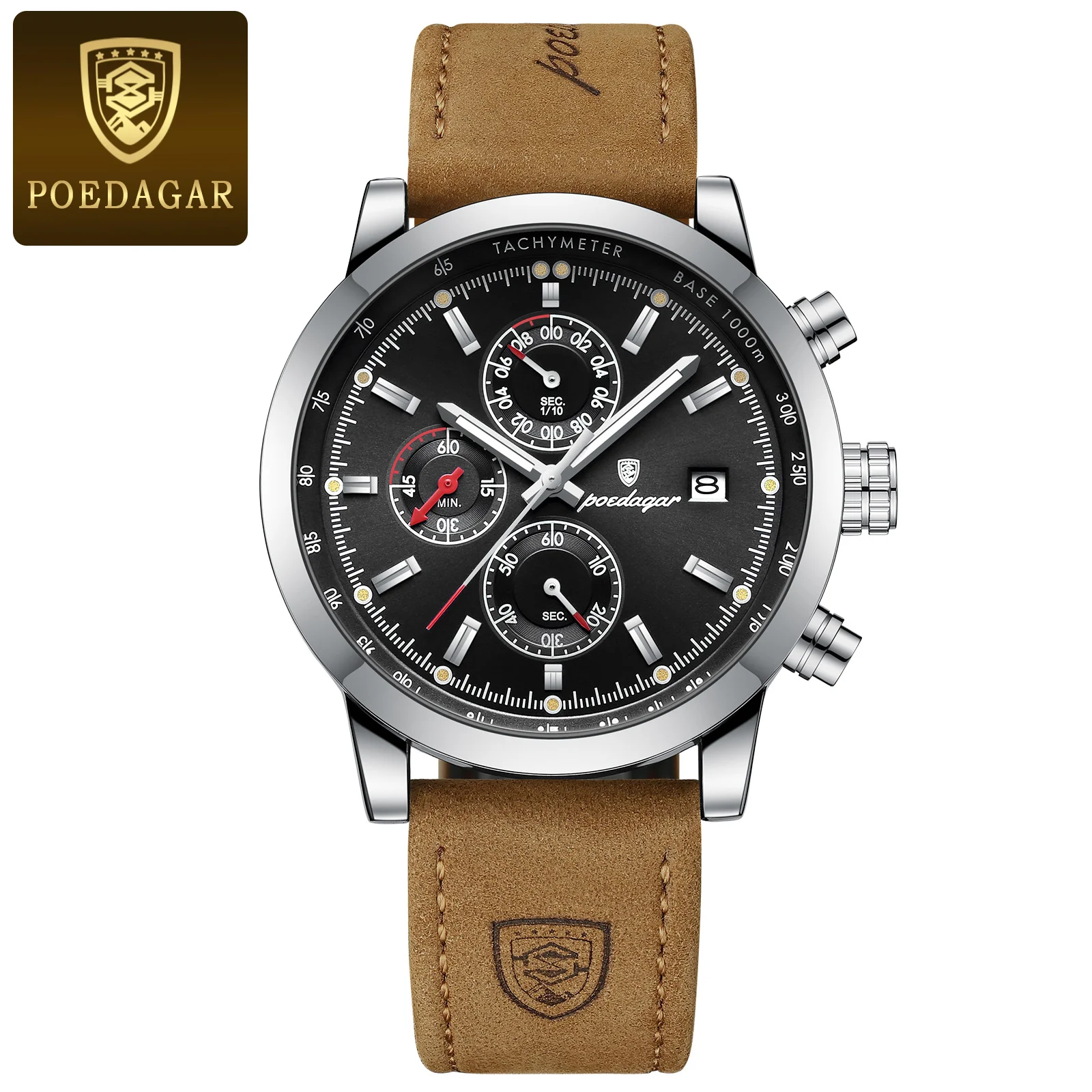 POEDAGAR Luxus Trendy Mann Uhr Datum Wasserdicht Leucht Chronograph Männer Uhr Sport Männlich Stilvolle Leder herren Quarz Uhren 4